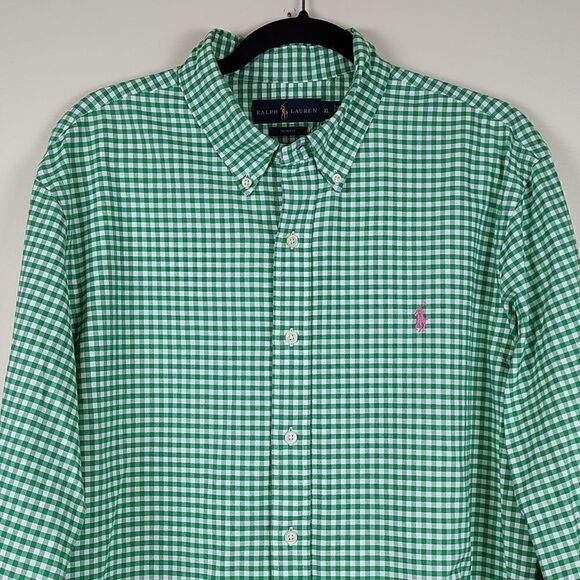 Ralph Lauren Slim Fit Green Gingham Long Sleeve Button Down Shirt Size XL - Picture 10 of 10